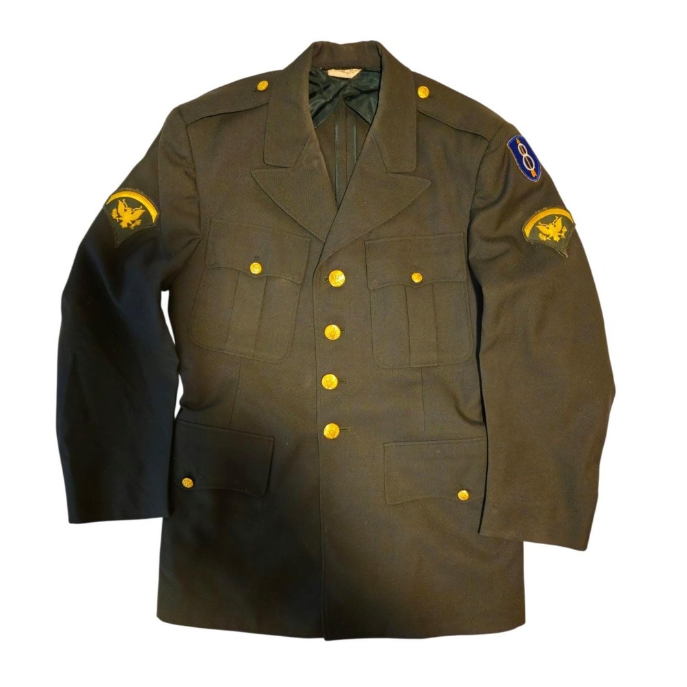 VTG 1960s US Army Green Class A SP5 8th Infantry Division Wool Uniform 38S 32x32